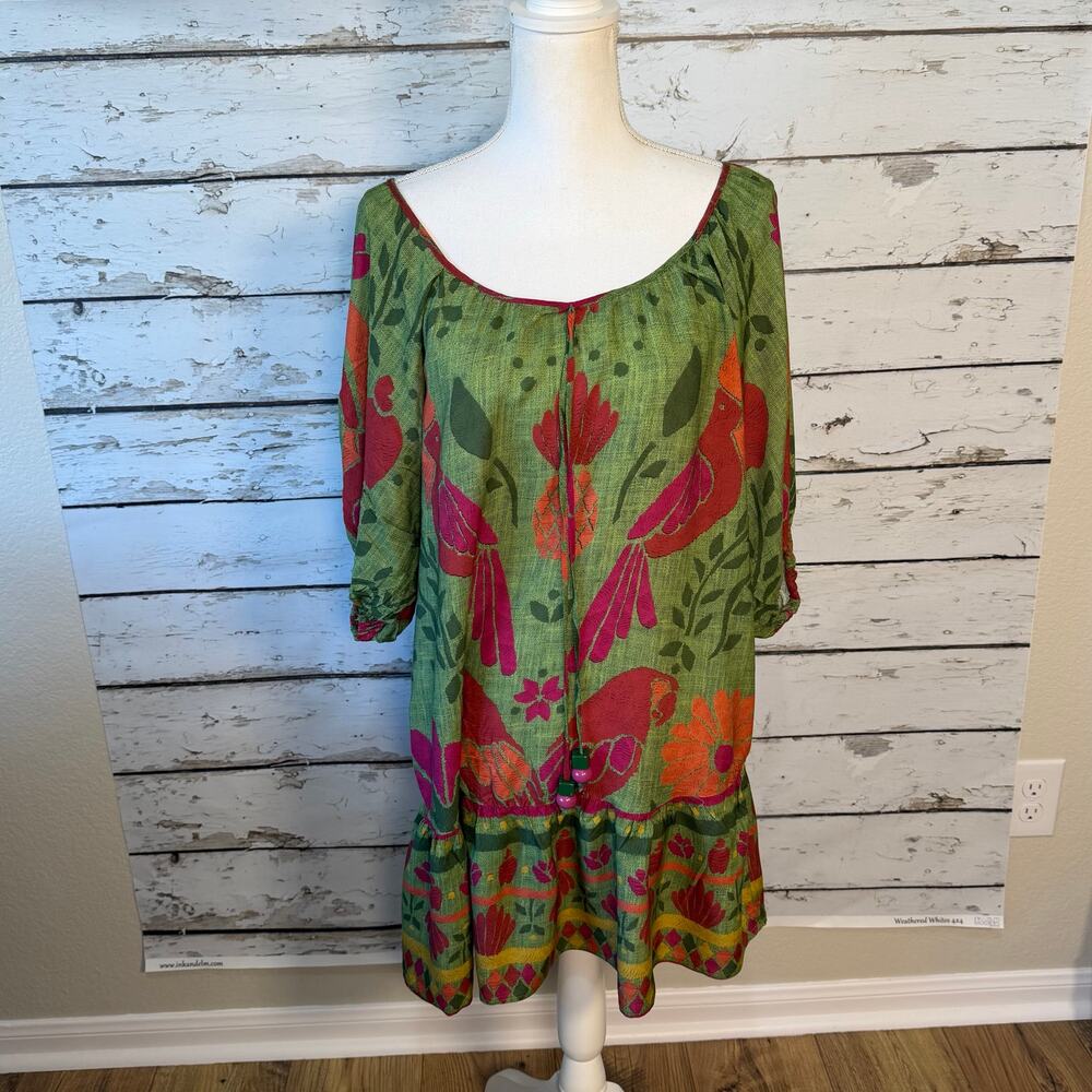 Vintage FARM Rio Dress Small Brazil Folk Floral Puff Sleeve rare pre-Anthro era - Picture 2 of 8